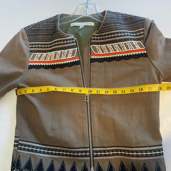 Veronica Beard Mirasol Zip Jacket Womens Size 4 Olive Tribal Beading Embroidery - Picture 9 of 10